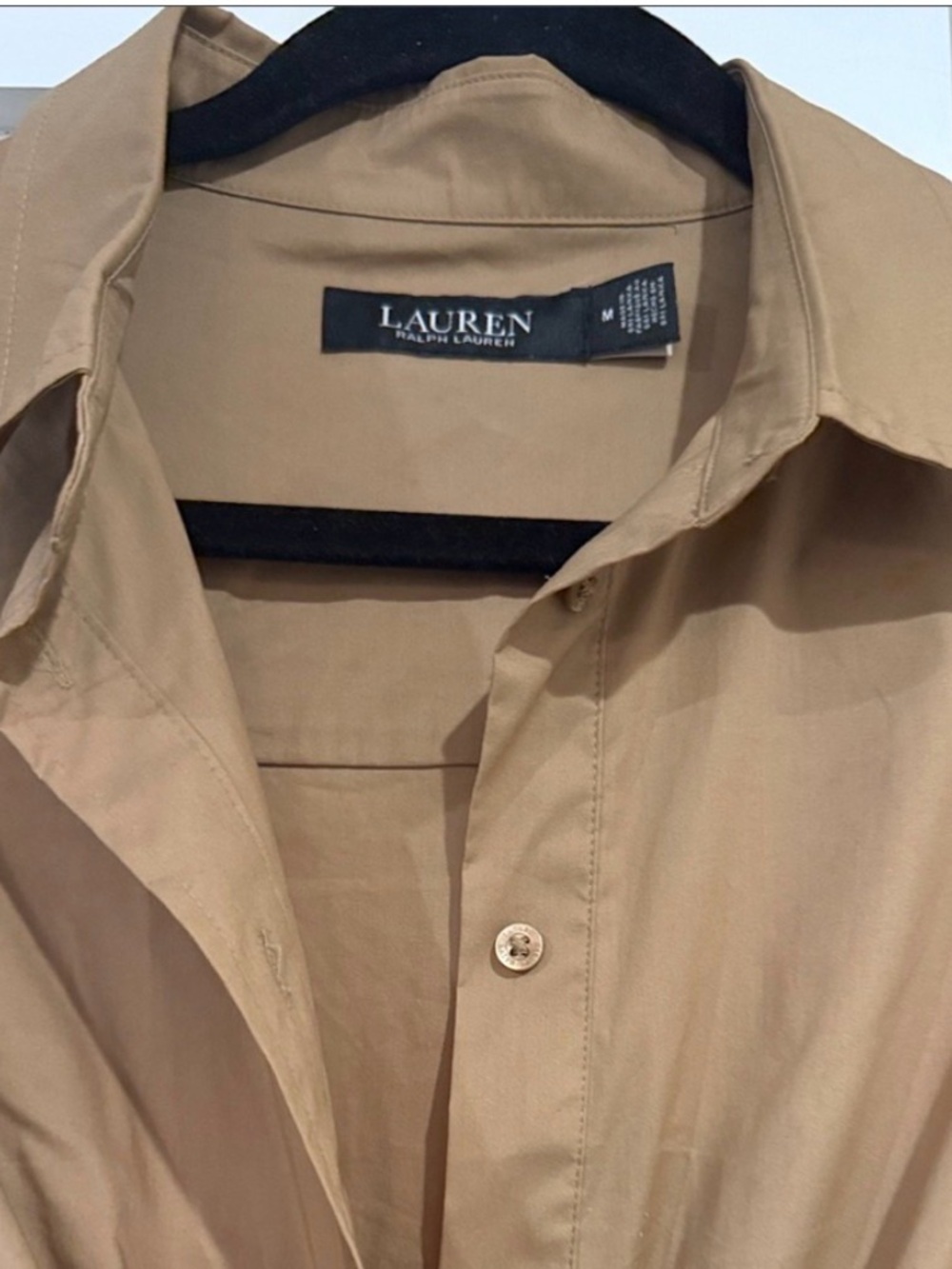 Lauren Ralph Lauren Tan Button-Front Twist Waist Shirt - Picture 2 of 5